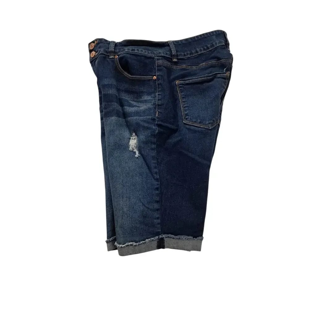 ROYALTY Dark Blue Stretch Jean Jorts Size 10 Distressed Bermuda Shorts Summer